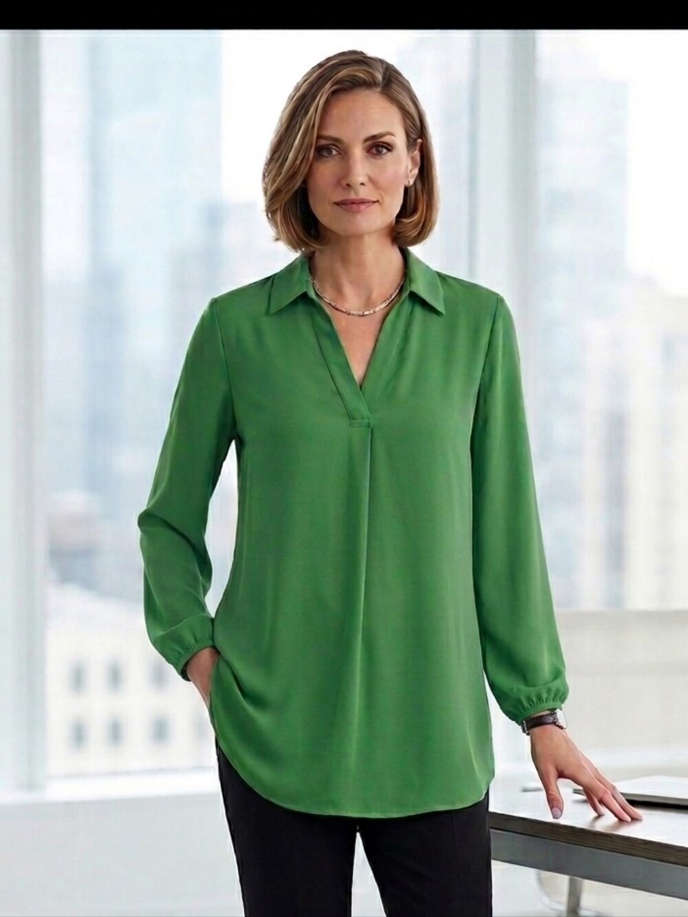 NWT Anne Klein Emerald long sleeve blouse